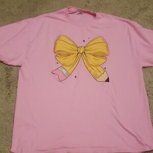 Pink Teacher  Shirt with Yellow Pencil Design